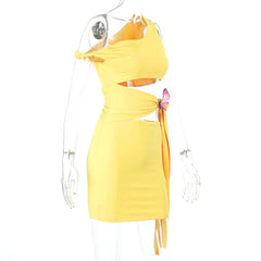 Irregular hollow out butterfly applique cut out mini dress