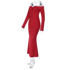 Off shoulder long sleeve lace zip-up maxi dress
