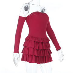 Ruffle gloves ruched backless tube mini dress