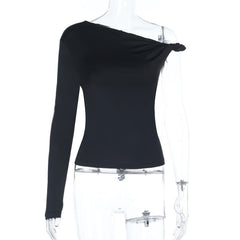Irregular long sleeve one shoulder solid top