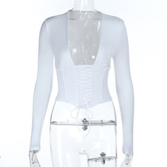 Lace up corset long sleeve solid top