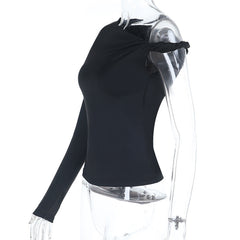 Irregular long sleeve one shoulder solid top