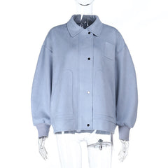 Turnover collar long sleeve zip-up button top