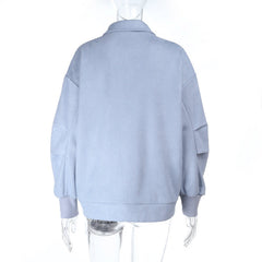 Turnover collar long sleeve zip-up button top