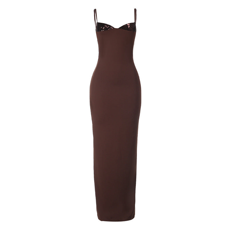 V neck backless solid cami maxi dress