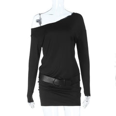 One shoulder long sleeve irregular mini dress