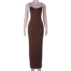 V neck backless solid cami maxi dress