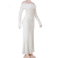 Off shoulder long sleeve textured ruched maxi dress