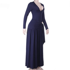 Long sleeve v neck ruched irregular maxi skirt set