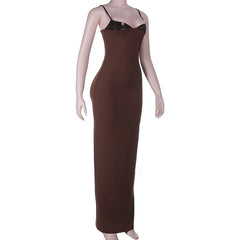 V neck backless solid cami maxi dress