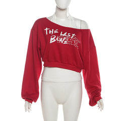 Long sleeve halter letter print top
