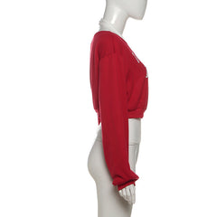 Long sleeve halter letter print top