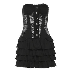 Sweetheart neck button ruffle lace mini dress