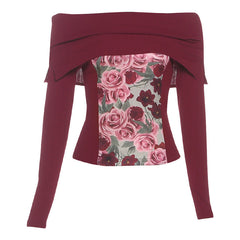 Off shoulder long sleeve flower print top