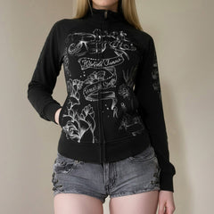 Long sleeve high neck abstract zip-up coat top