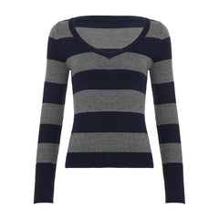 Striped print v neck long sleeve top