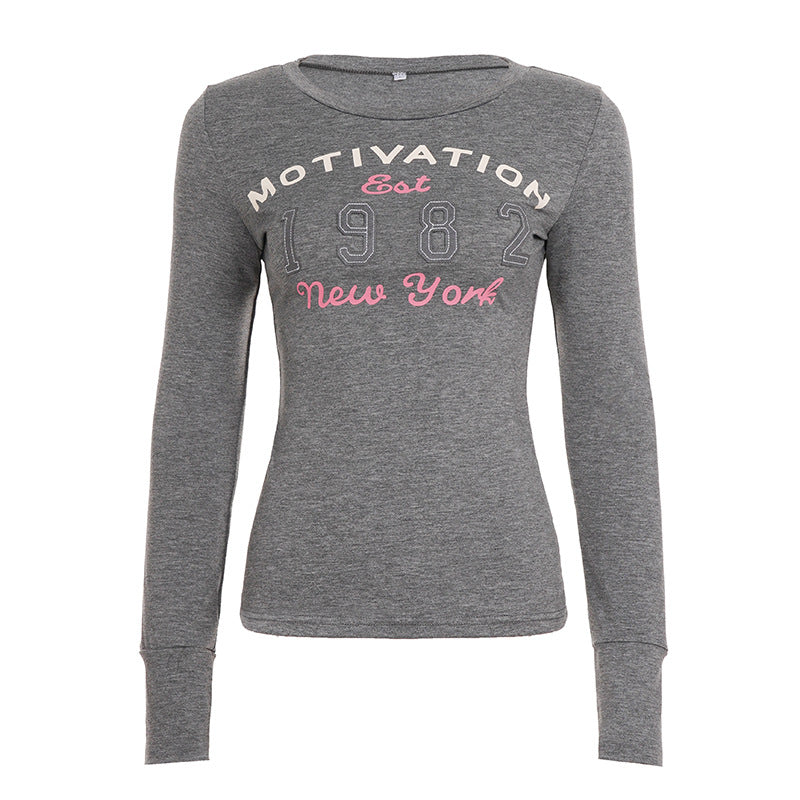 Long sleeve crewneck letter print top
