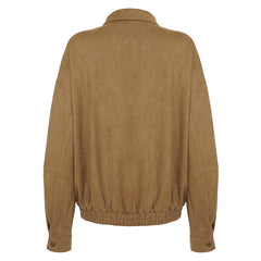 Turnover collar long sleeve zip-up coat top