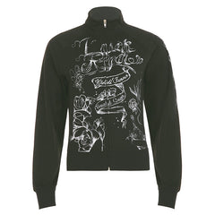 Long sleeve high neck abstract zip-up coat top