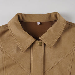 Turnover collar long sleeve zip-up coat top