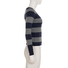 Striped print v neck long sleeve top