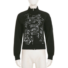 Long sleeve high neck abstract zip-up coat top