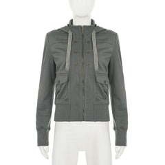 Hoodie long sleeve zip-up pocket coat top