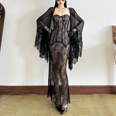 Sweetheart neck bustier lace maxi dress