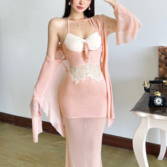 Long flared sleeve sheer mesh top