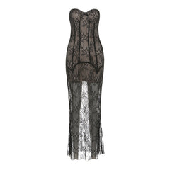 Sweetheart neck bustier lace maxi dress