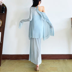 Long flared sleeve sheer mesh top