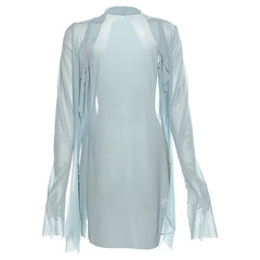 Long flared sleeve sheer mesh top