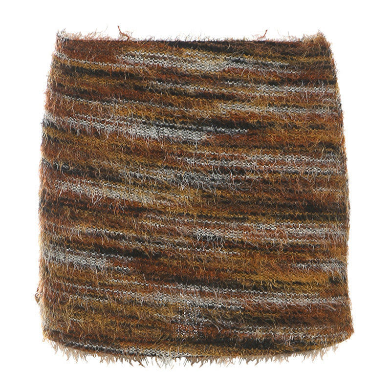 Fluffy contrast striped mini skirt