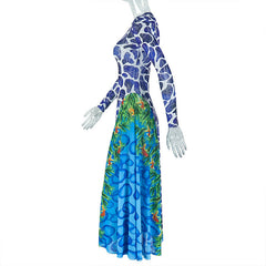 Long sleeve crewneck contrast print maxi dress