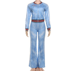 Zip-up long sleeve pocket "22" pattern pant set