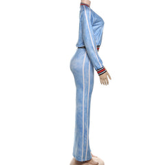 Zip-up long sleeve pocket "22" pattern pant set
