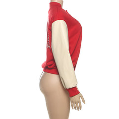 Long sleeve button letter pattern contrast top