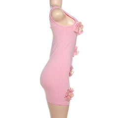 Glitter flower applique u neck tank mini dress