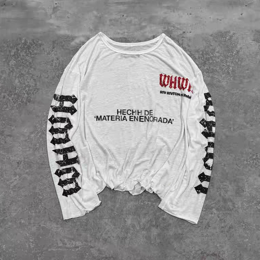 Crewneck long sleeve letter print contrast top