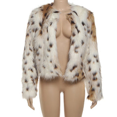 Leopard print long sleeve fluffy contrast top