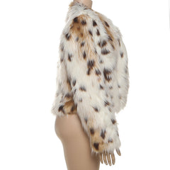 Leopard print long sleeve fluffy contrast top