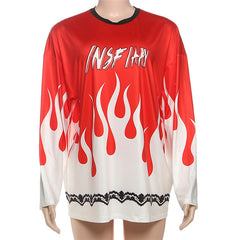 Crewneck long sleeve print contrast top