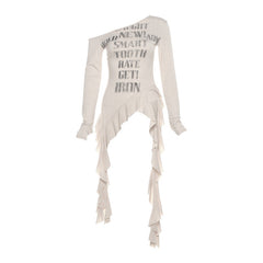 Irregular long sleeve letter pattern ruffle top