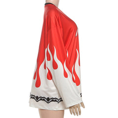 Crewneck long sleeve print contrast top