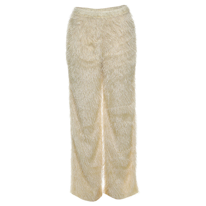 Fluffy solid medium rise straight leg pant
