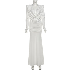 Long sleeve cowl neck ruched solid maxi dress