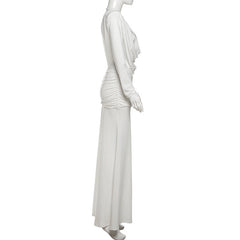 Long sleeve cowl neck ruched solid maxi dress