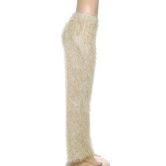 Fluffy solid medium rise straight leg pant