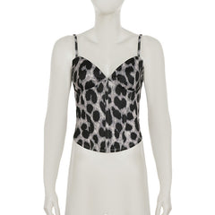 Leopard print v neck backless cami top