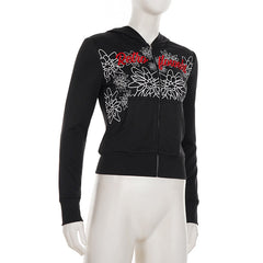Long sleeve zip-up hoodie letter embroidery top